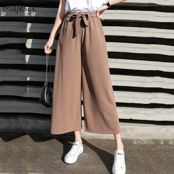 

Pants Women Summer Chiffon Breathable Solid Bow Drawstring Loose Ankle-length Elegant Sweet Womens Trousers All-match Chic Daily