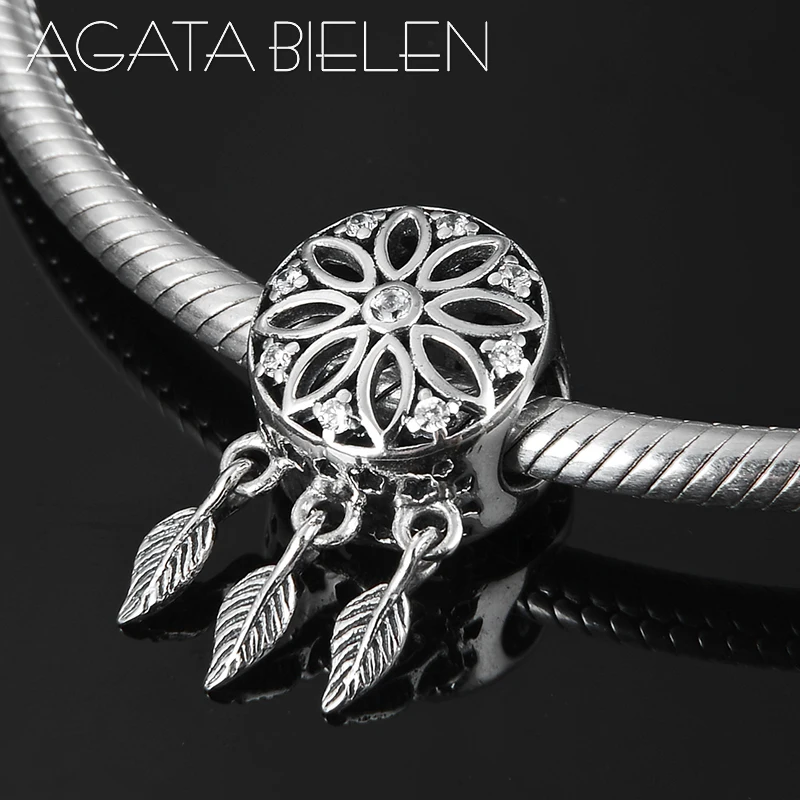 

Flower Dreamcatcher With feather Pendant 925 Sterling Silver Beads for Jewelry making Fit Original Women Pandora Charm Bracelet