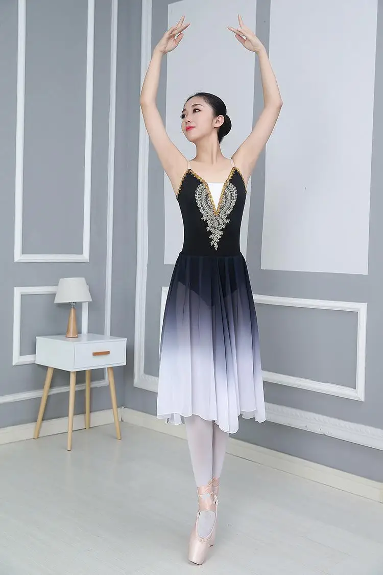 Vestido largo de Ballet para niños y adultos, tutú de gasa, ropa de práctica de trajes baile modernos, bailarina - AliExpress