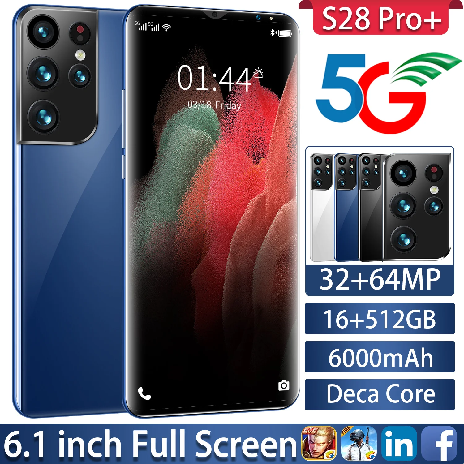 S28 Pro + 6.1 Inch Smartphone 6000Mah 16Gb Ram + 512Gb Rom Global