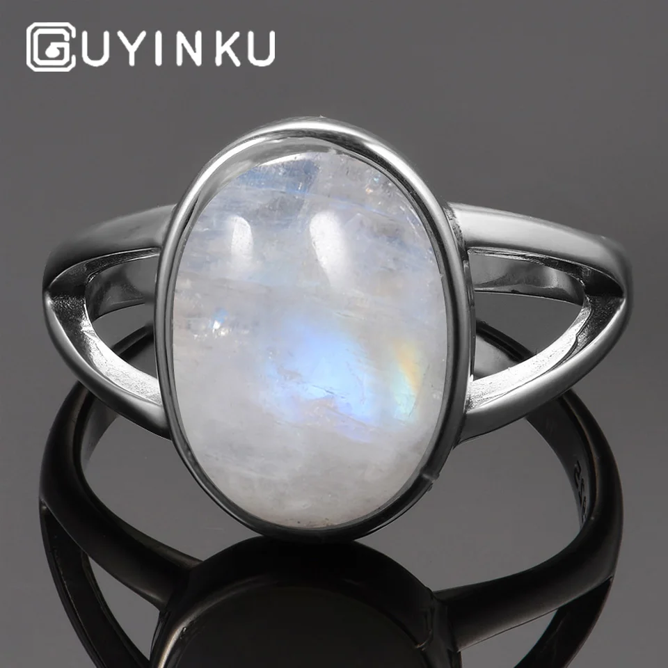 

GUYINKU Classic 925 Sterling Silver Vintage Moonstone Rings For Women Gemstone Jewelry Anniversary Gifts For Women