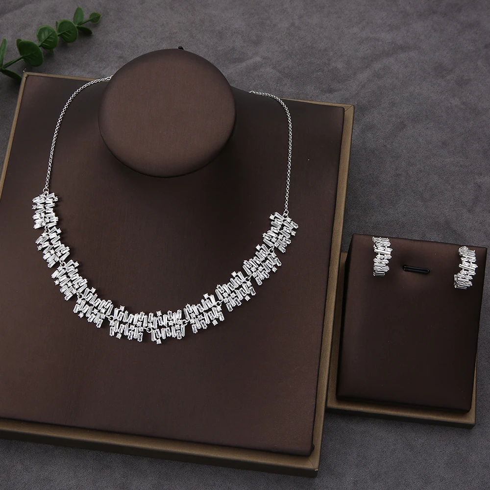 

Dainty Initial Baguette Choker Personalized Stackable Necklace Earring Set For Women Gift Pendientes Mujer Moda HXN017