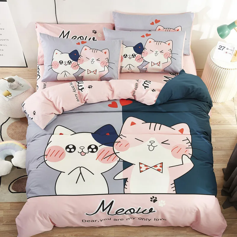 100% cotton Bedding Sets 3/4pcs cat Pattern Bed Linen Duvet Cover twin queen size Bed Sheet/fitted sheet Pillowcases Cover Set