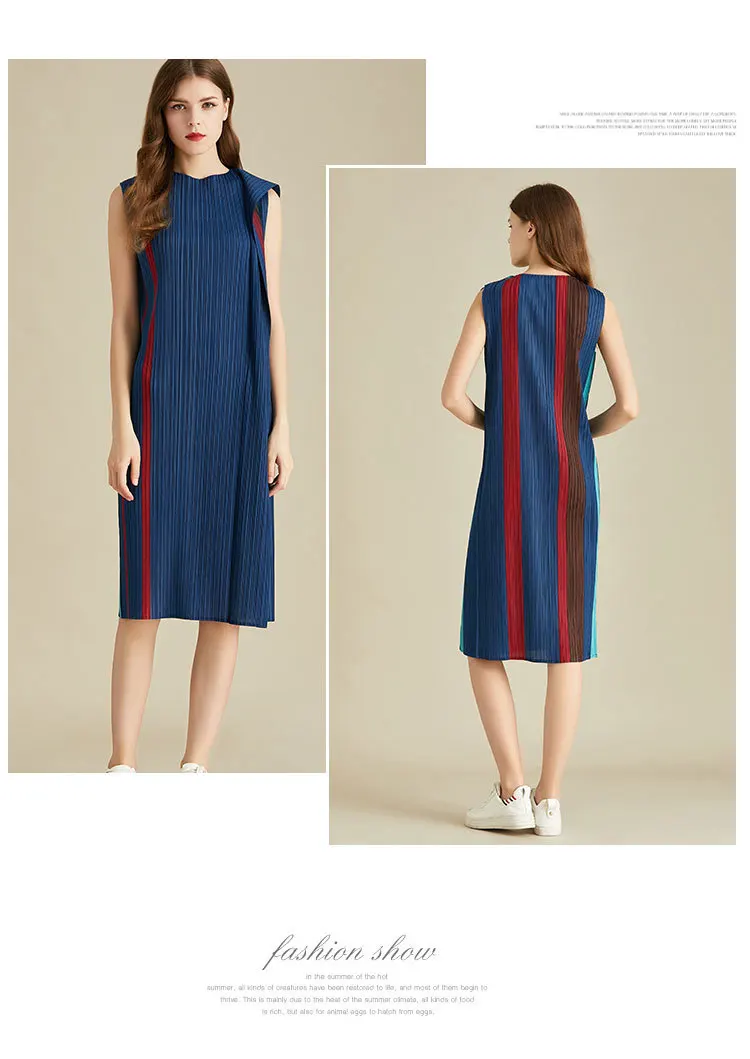 Miyake fold платье в полоску с круглым вырезом прямое платье доступно без рукавов