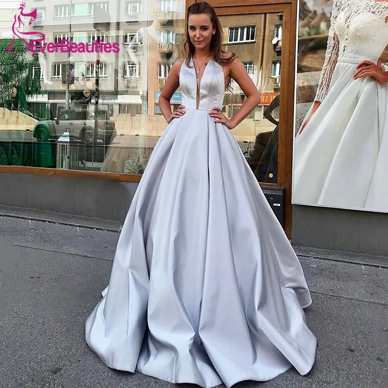 as picture Вечернее платье длинный простой сатин Пром платья без спинки Abiye Gece летнее платье elbisesi De Soiree - Color: as picture