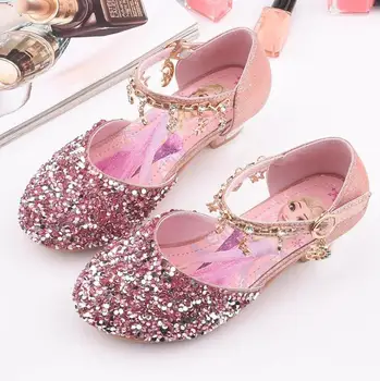 

Girls Sandals Rhinestone Dance Kids Leather Shoes Children High Heel Princess Shoes Glitter Leather Party Dress Wedding