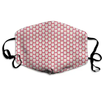 

Comfortable Two Layer Dust Mask, Soft Cartoon Teeth Pattern Pink Face Mask Cover Mouth for Adults and Teens