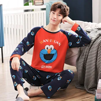 

Yidanna Pajama men's spring autumn cotton long sleeve cartoon youth men's autumn winter thin student suit cotton large
