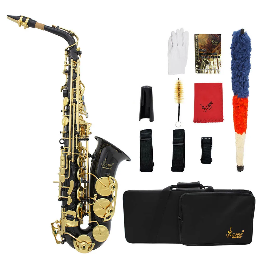 

LADE Brass Engraved Eb E-Flat Alto Saxophone Sax Abalone Shell Buttons with Case Gloves Cleaning Cloth Grease Belt Brush