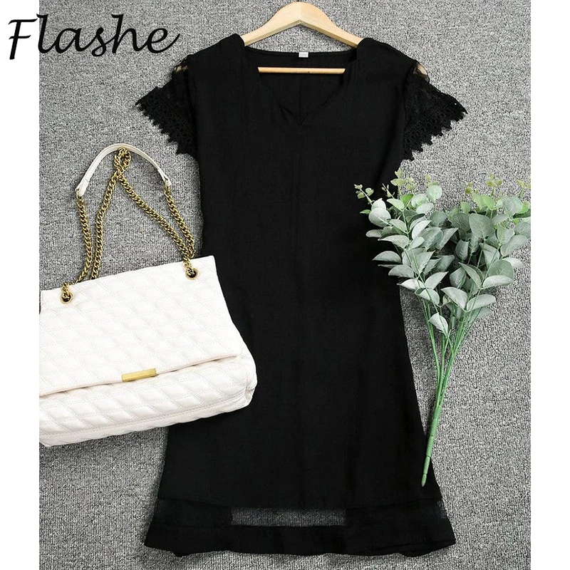 Elegant Dresses for Women V Neck Lace Sleeves Short Dress Women Spring Summer Sexy Ladies Short Sleeve Black Party Dress 2022 monsoon dresses