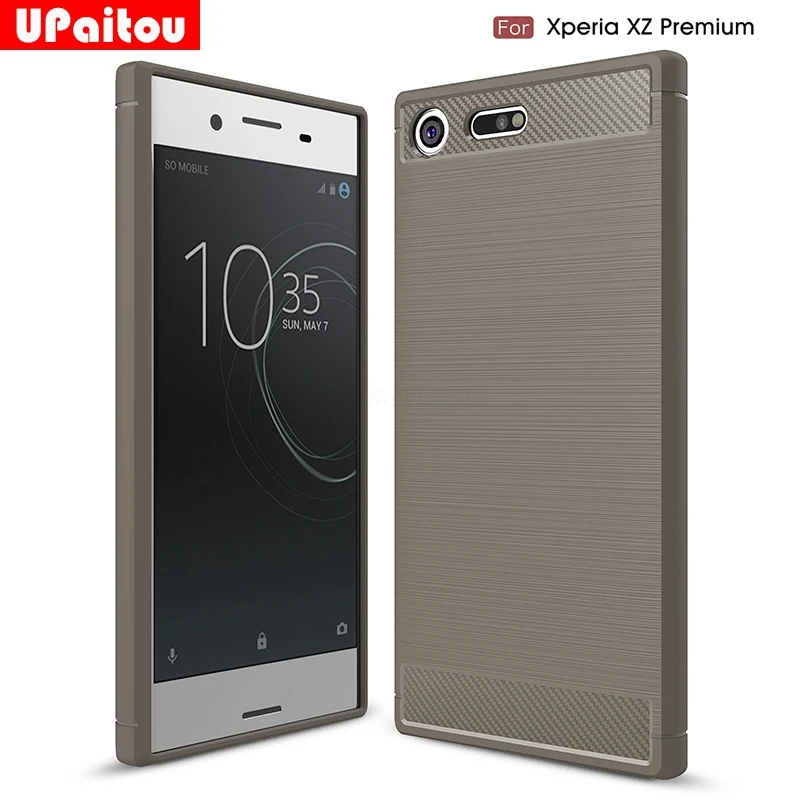 UPaitou For Sony Xperia XZ Premium Case Carbon Fiber Scratch Resistant Soft TPU Back Cover for Dual |