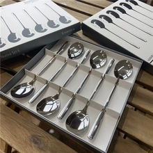 304 Food Grade Stainless Steel Korean Long Handle Spoon 6 Gift Boxes Thick and Round Water Line, Integrated Molding