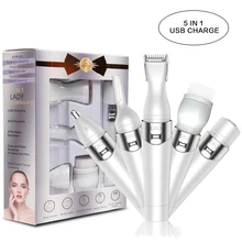 Manooby 5 в 1 для женщин электробритвы беспроводные удаления волос USB перезаряжаемые бровей бикини формирование триммер для носа чистка лица