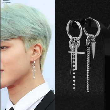 

fashion KPOP Korean style bagntan boys V cross chain tassel Album hoop drop Earrings Jewelry Accessories For Mens Womens earring