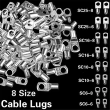 

10PCS 8 Size Copper Cable Lugs Connectors Tubular Ring Terminals Tinned Bare Electric Cable Crimp Terminals