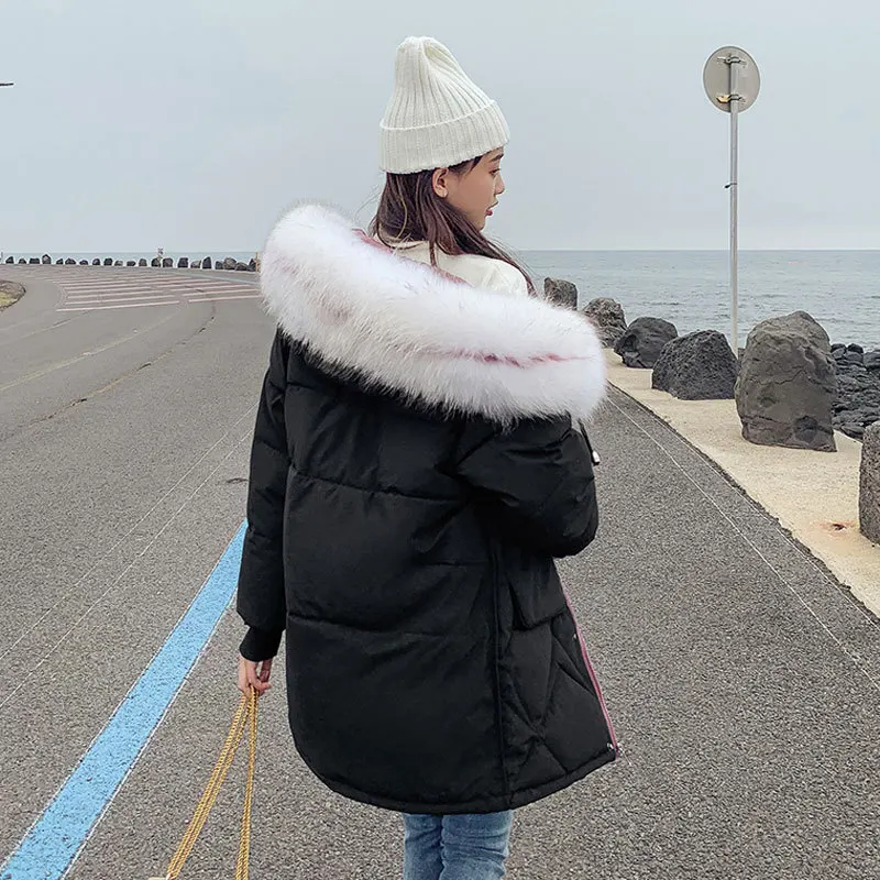 

Cotton-padded Jacket 2019 New Style Winter Cotton Dress Women's Mid-length Korean-style Loose-Fit Students Bread fu da Fur Colla