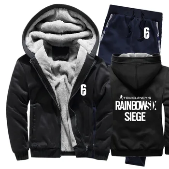

Winter Hoodies Men Rainbow Six Siege Mens Hoodies Suit Thicken Warm Fleece cotton Zipper Tracksuit Mens Jacket+Pants 2Pcs Sets