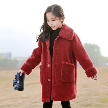 

2020 Spring Autumn New Fashion Girls Baby Lambs Wool Long Coat Kid Girl Casual Warm Jacket Children Fashion Outfits Clothes W539