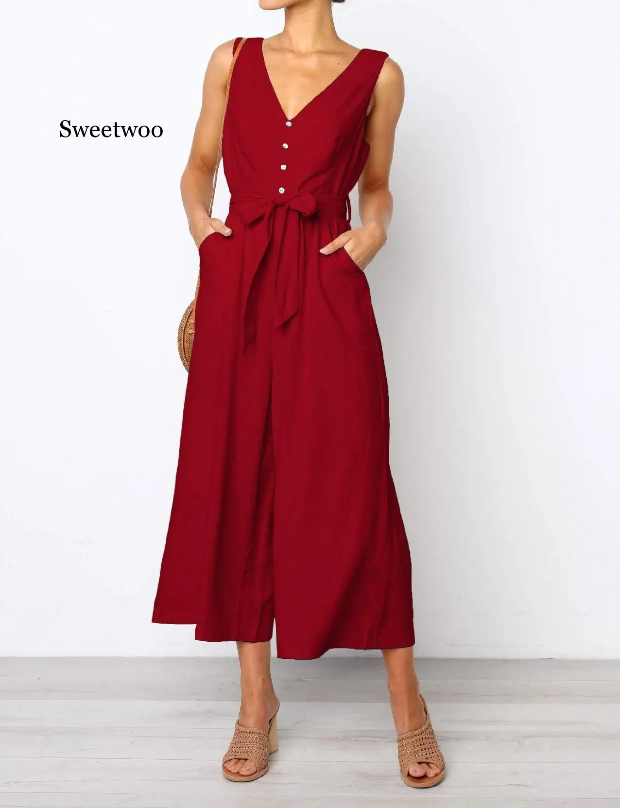 

New Jumpsuit Women Clubwear V-Neck Playsuit Sleeveless Jumper Bodycon Party Romper Long Black Jumpsuit Female Summer