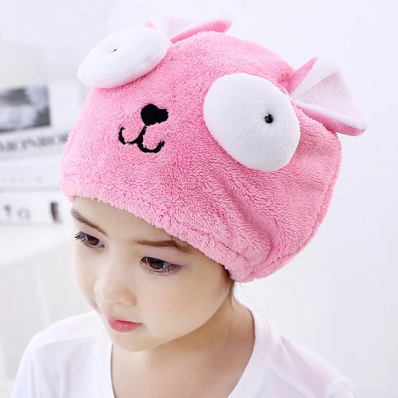 Милое банное полотенце для сухих волос шапка для душа сильный абсорбент Быстросохнущий длинный Бархат Ультра-мягкий детский сухой волос защита - Цвет: pink