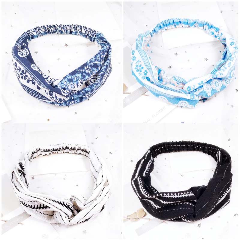 

New Print Chiffon hair band Fashion Sweet Style Floral Women Cross Twisted Turban girl Hair Accessories Headbands