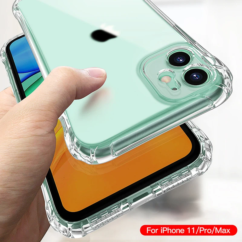 Противоударный чехол для iPhone 13 11 Pro Max 12 Mini X XR XS 8 Plus 7 SE 2020 6S прозрачный силиконовый