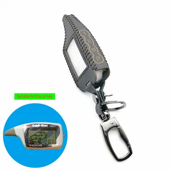 

Car Alarm ShapeGenuine Leather Case For Scher-5 6 LCD Remote Control Only fit Scher Khan Magicar khan Magicar M5 Key Cover shell