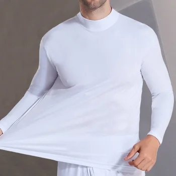 

Men Solid Color Tops Long Sleeve Turtleneck Slim Autumn Winter Warm Thermal Undershirt Sleepwear