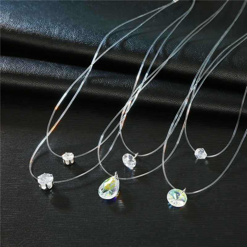 Invisible Transparent Fishing Line Chain Necklace Chain Necklaces 2 Pendant Aliexpress