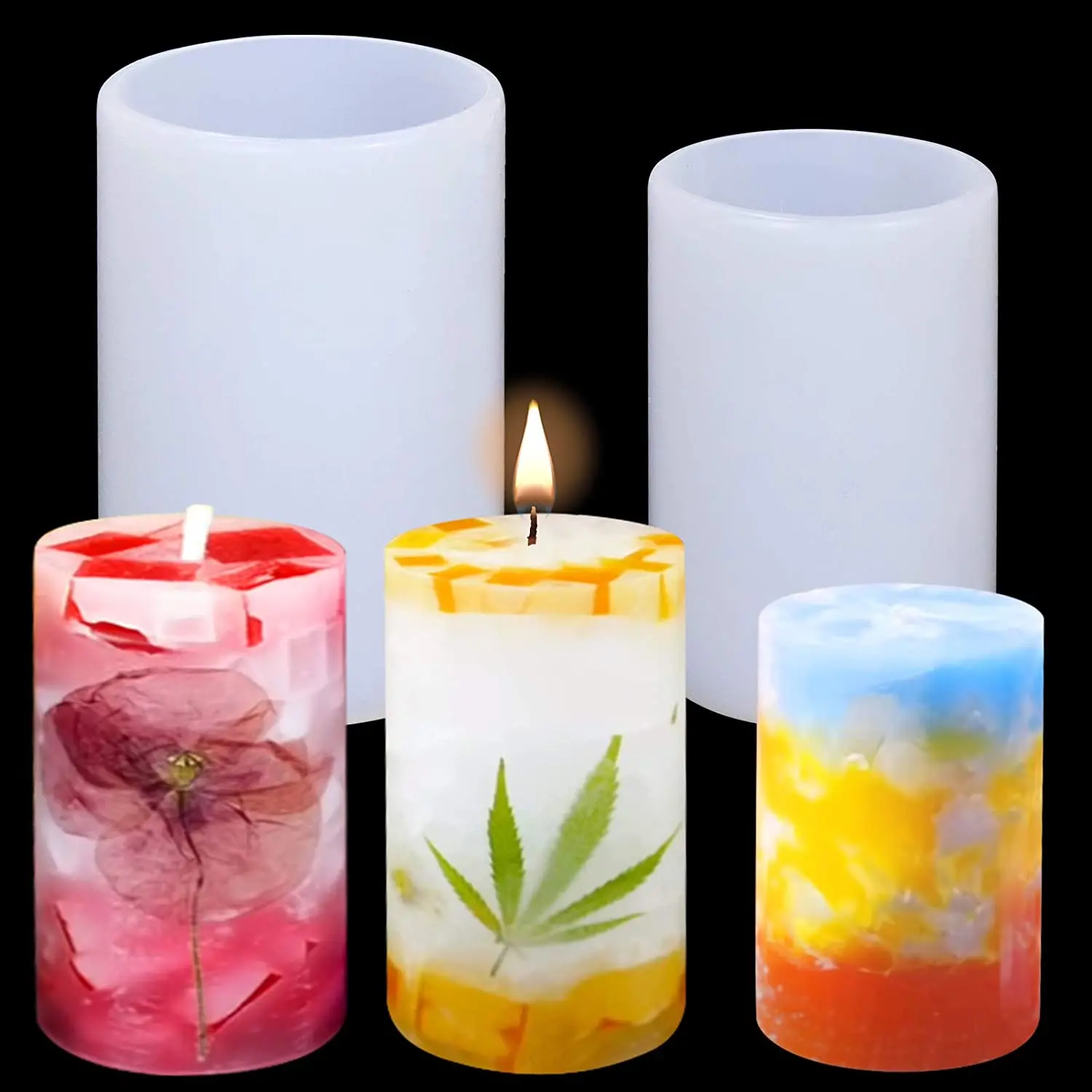 Epoxy Resin Casting Molds for Christmas DIY Crafts Soaps Polymer Clay Pillar Candles Resin Mould for Candle Making 4 Sizes Cylinder Silicone Candle Molds 