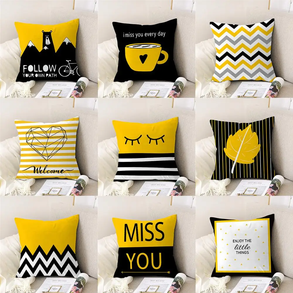 Yellow European Geometric Cushion Cover 45x45cm Cotton Velvet Decorative Pillow Covers Throw Case Home Decor Sofa Bed | Дом и сад