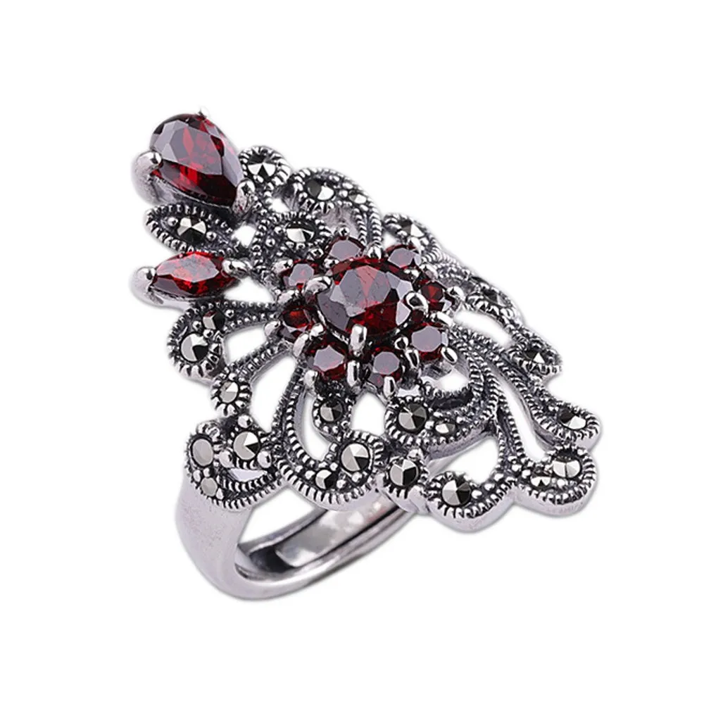 

2020 New 100% real S925 pure Silver Jewelry Fashion Woman Ring Personalized Vintage Garnet Ring for Woman