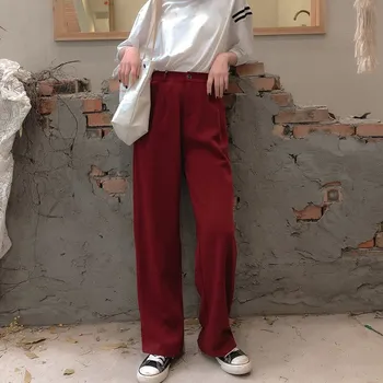 

2019 Women Casual Solid Pockets Plus Size Trousers Simple High Waist Loose Straight Pants