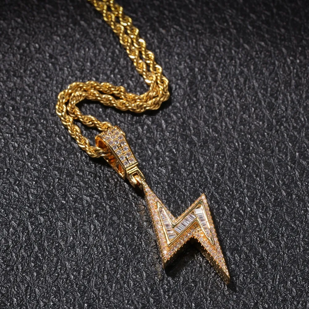 UWIN серебряный цвет льдом болт ожерелья Мода CZ подвеска «молния» ювелирные изделия Мужская мода Цепочка в стиле хип-хоп Прямая поставка