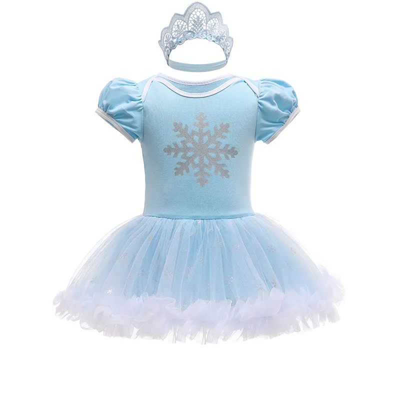 Infant Girl Romper Dress With Headband Elsa Belle Mermaid Snowwhite Fairy Tris Baby Girl Clothes Size 3-18M Baby Quality Dress Baby Bodysuits cheap