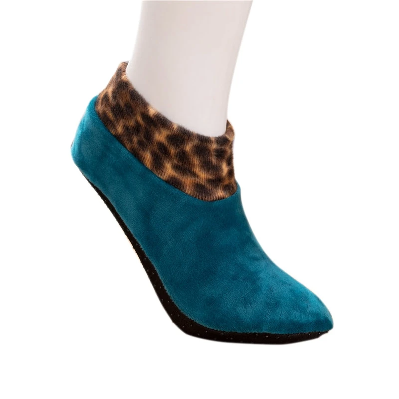 Мужские носки-тапочки; теплая Домашняя обувь; мягкие зимние тапочки; плюшевые домашние туфли; удобные тапочки; тапочки с леопардовым принтом - Цвет: Blue
