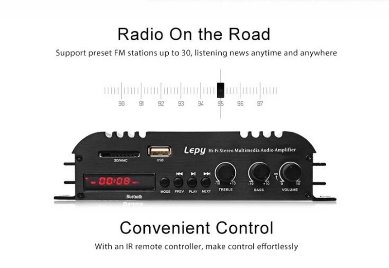 Цифровой плеер Lepy с Bluetooth 2 канала 45 Вт Hi Fi стерео аудио поддержка SD USB FM MP3 DVD без