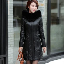 Зимняя Новинка, куртка для мамы, утолщенная, теплая, с меховым воротником, с капюшоном, из овчины, пальто размера плюс L-8XL, Женское пальто из натуральной кожи