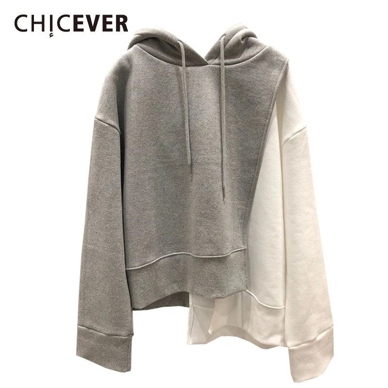 CHICEVER лоскутный цветной Женский свитшот с капюшоном длинным рукавом большого