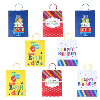 

Kraft Paper Bags with Handles Portable Birthday Gift Bag Creative Tote Bags