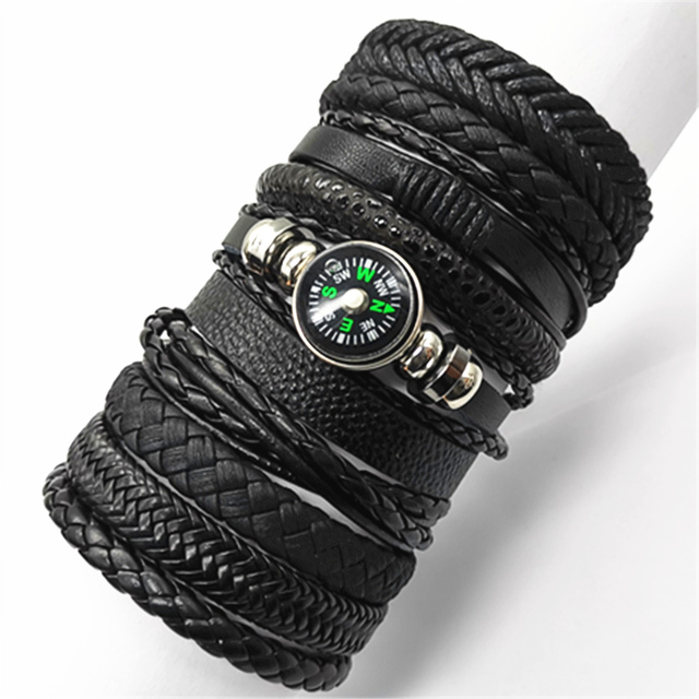 Bracelets 10pcs/set Wrap Woven Fashion Handmade Men Bracelets Women Leather Bracelet Men Bangle Wholesale Jewelry Gift