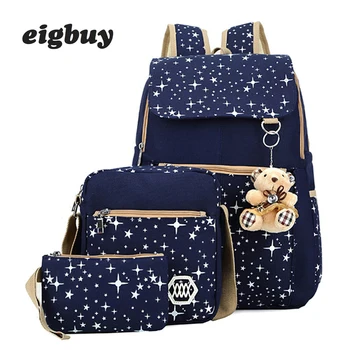 

4 Psc/set High Quality School Backpacks Star Printing Canvas School Bags For Women Backpack Teenager Girls Shoulder Bag Mochila