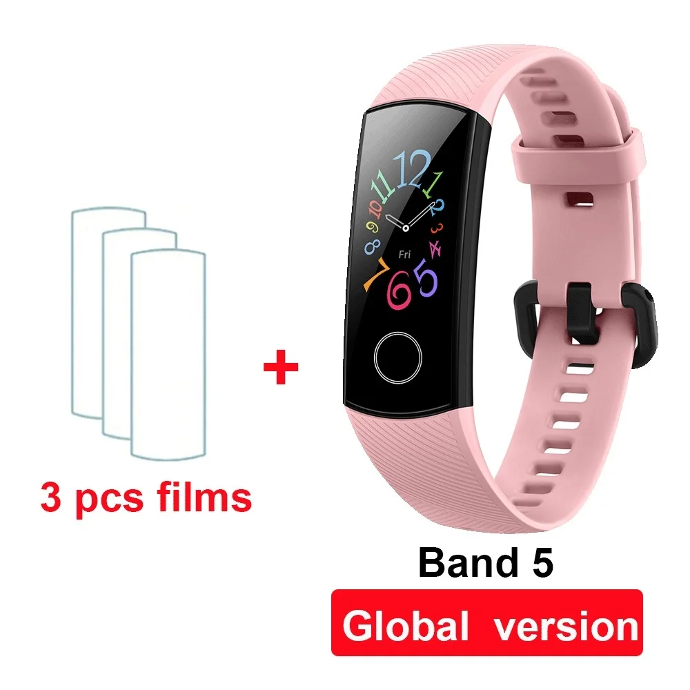 huawei Honor Band 5 глобальная Версия смарт-браслет с кислородом крови монитор сердечного ритма водонепроницаемые Смарт-часы фитнес-браслет - Цвет: pink GL band5 3film