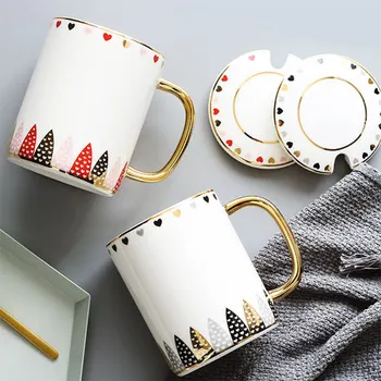 

European Style Phnom Penh Flower Mug Office Black Tea Big Cup With Cover Creative Bone China Juice Coffee Milk Ceramic Drinkware