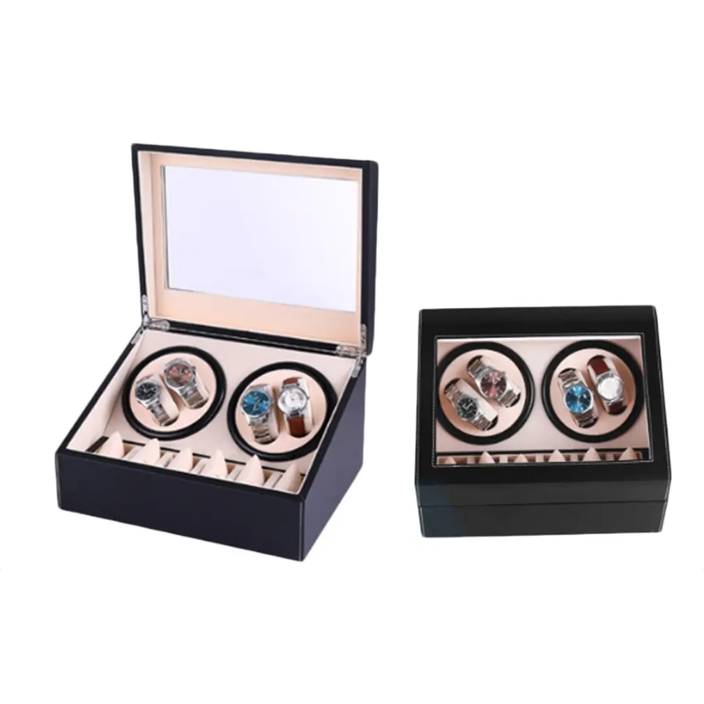 

US/EU/AU/UK Plug Automatic Mechanical Watch Winders Storage Box Case Holder 4+6 Collection Watch Display Jewelry Black