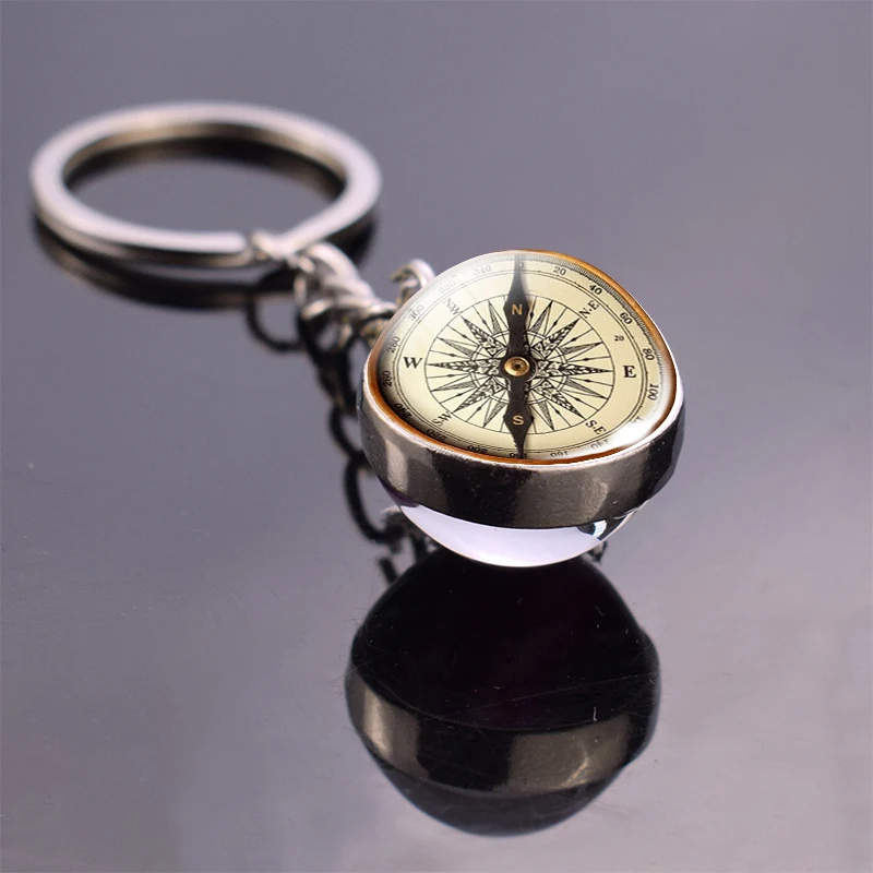 

Vintage Compass Jewelry Glass Ball Keychain Compass Key Ring Art Keys Keychain Keyholder Christmas Gift(It's Not A Real Compass)