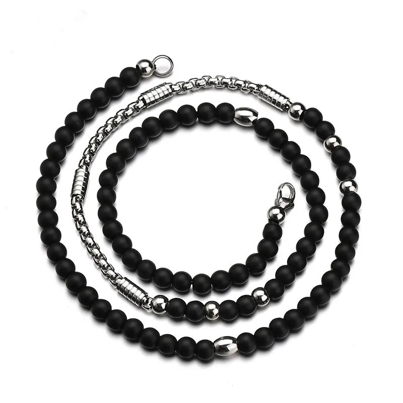 Розовый Нержавеющая сталь 6 мм черные стеклянные бусины цепочка ожерелье DIY аксессуары для изготовления украшений 65 см оптом - Окраска металла: Розовый