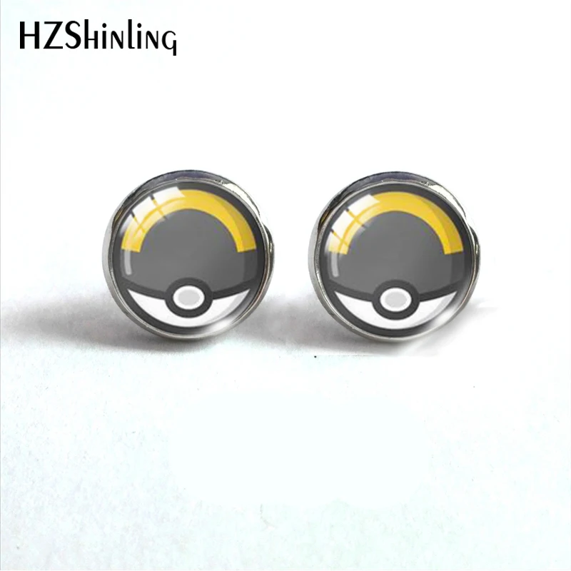 Pokeball покебол Пикачу Япония Аниме стеклянный купол круглые милые серьги-гвоздики Pokeball узор ручной работы ювелирные изделия серьги