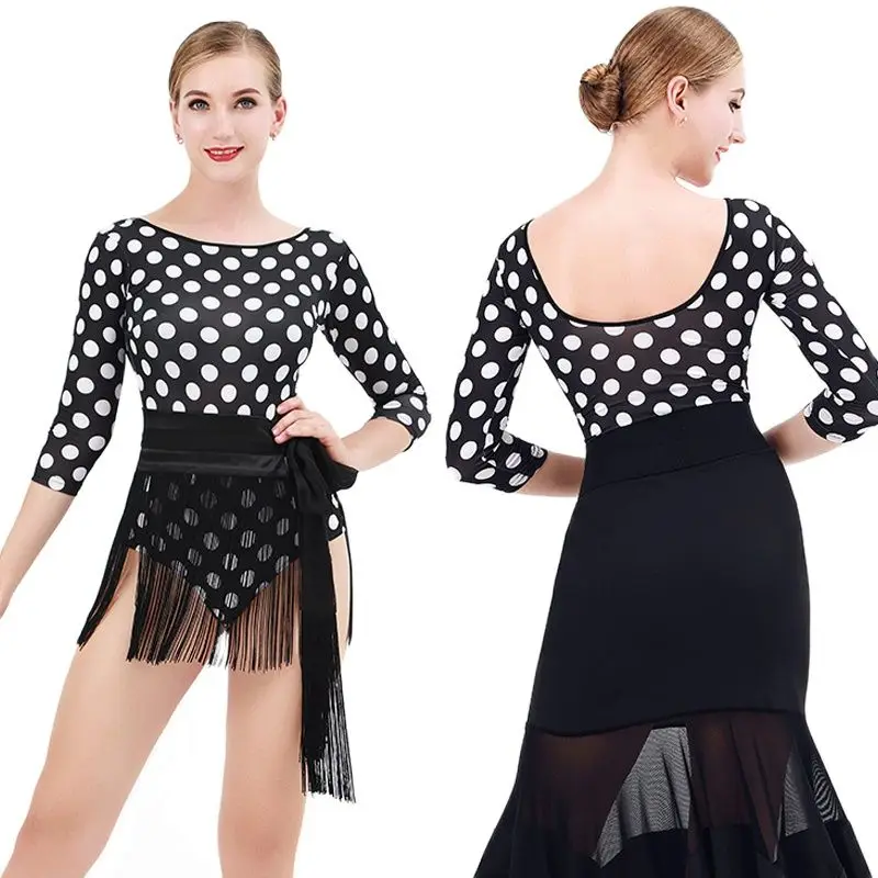 Ballroom Dance Tops Women Latin Practice Wear Stage Costume Half Sleeve