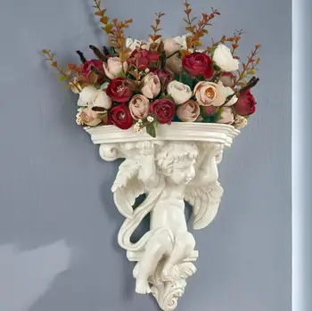 

European Resin Angel Wall Decoration Crafts Supplies Floral Arrangement Home Wall Angel Hanging Vase Decor Fake Flower Ornament